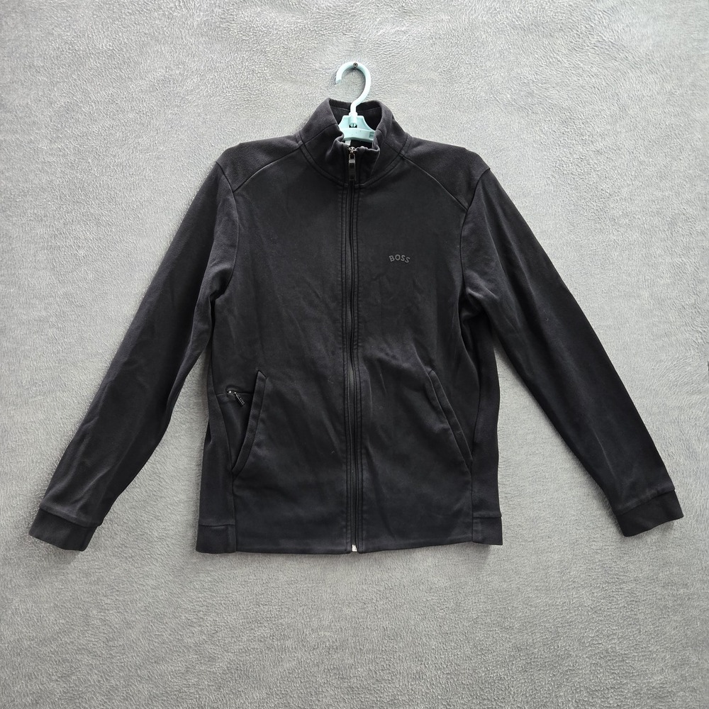 BOSS Women Jacket‎ S Black Logo Zipper Mock Neck Long Sleeve